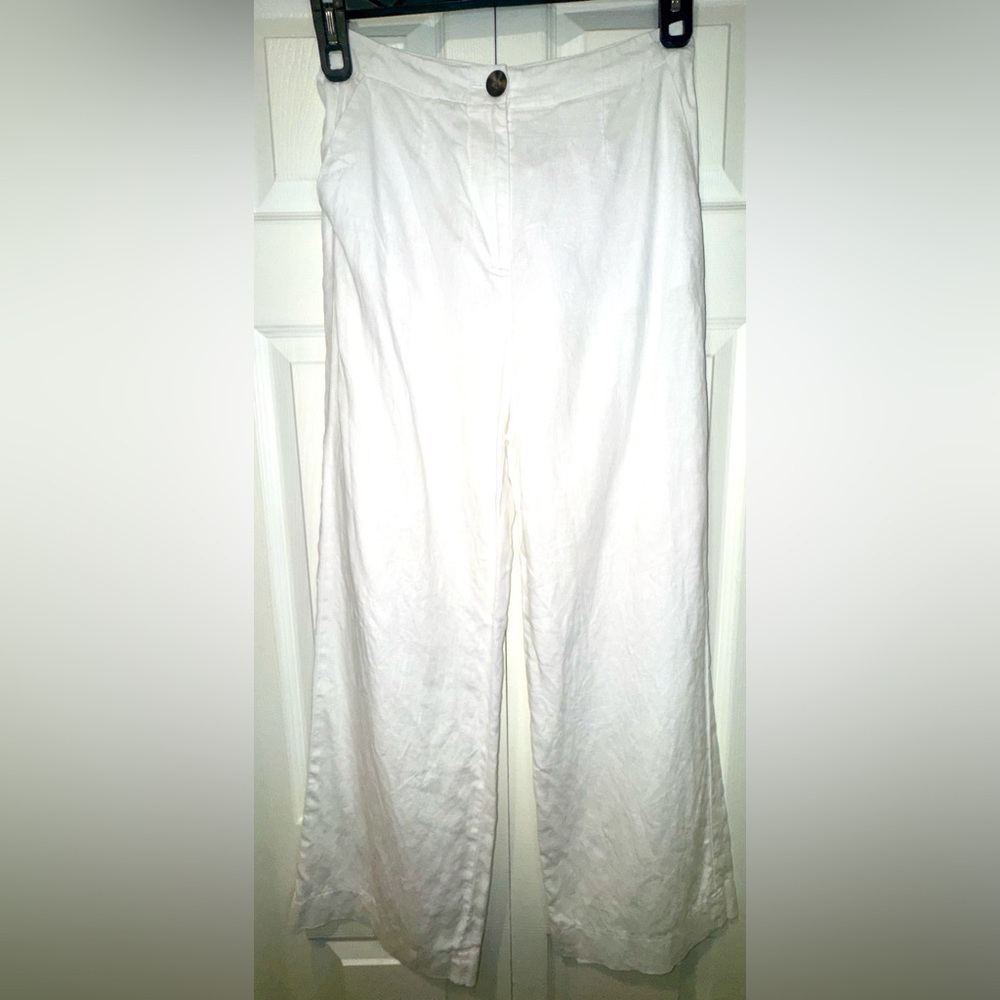 Boden White Linen Blend Straight Leg Pants – Women’s Size 2R – EUC
